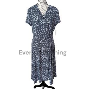 Perceptions Dress 18 Plus Size Faux Wrap Side Twist Front V Neck Handkerchief Nw